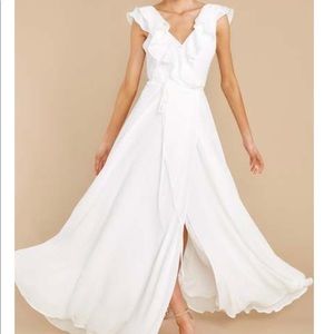 Red dress boutique: white wrap maxi dress